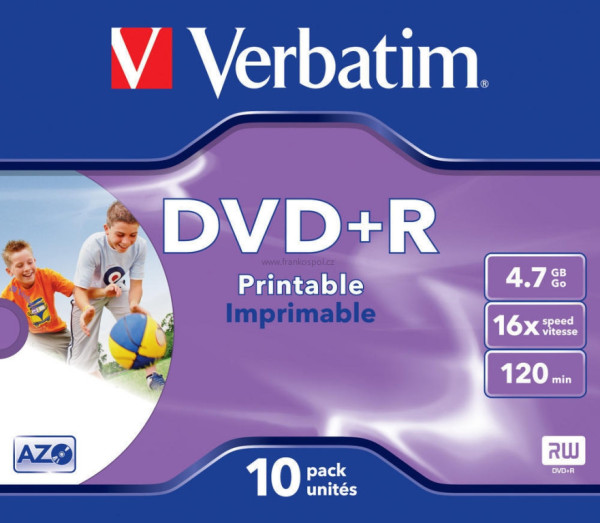 DVD+R Verbatim AZO Wide Inkjet Printable 4.7GB 16x, jewel box 1 ks