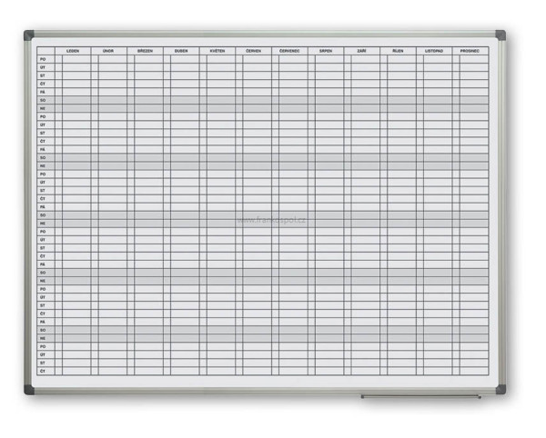 Plánovací magnetická tabule, roční, 90 x 120 cm