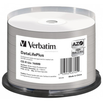 CD-R Verbatim DataLifePlus Wide Inkjet Printable 700MB 52x, cake box 50 ks