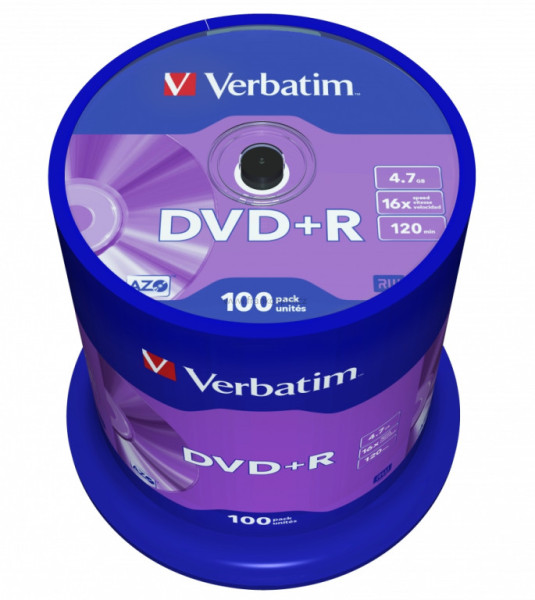 DVD+R Verbatim AZO Matt Silver 4.7GB 16x, cake box 100 ks