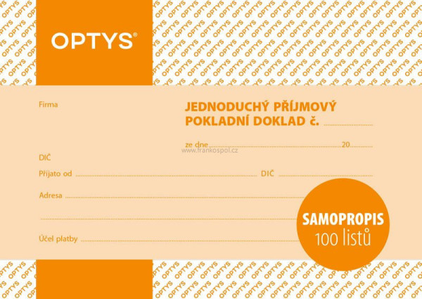 Příjmový doklad A6, jednoduchý, samopropisovací, 100 listů