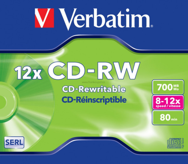 CD-RW Verbatim SERL Scratch Resistant 700MB 12x, jewel box 1 ks