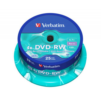 DVD-RW Verbatim SERL Matt Silver 4.7GB 4x, cake box 25 ks