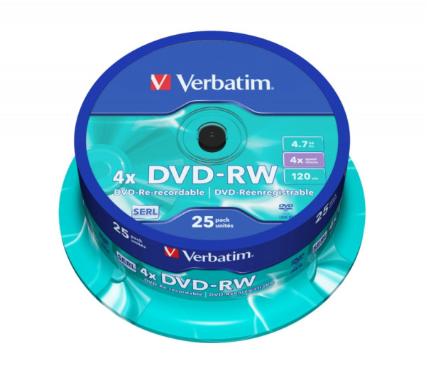 DVD-RW Verbatim SERL Matt Silver 4.7GB 4x, cake box 25 ks