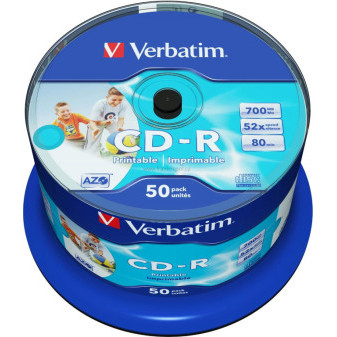 CD-R Verbatim AZO Wide Inkjet Printable 700MB 52x, cake box 50 ks