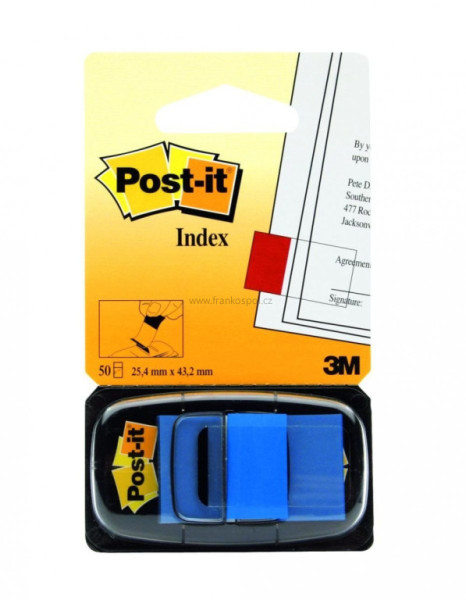 Samolepicí plastové záložky 3M Post-it Index, 43,2 x 25,4 mm, 50 lístků, modré