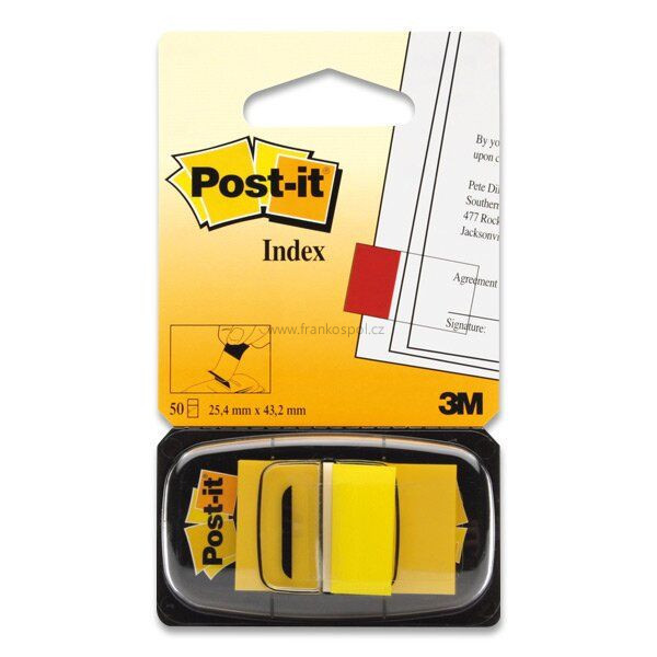 Samolepicí plastové záložky 3M Post-it Index, 43,2 x 25,4 mm, 50 lístků, žluté