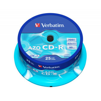 CD-R Verbatim AZO Crystal 700MB 52x, cake box 25 ks