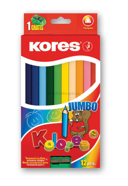 Pastelky KORES Kolores Jumbo, 12 barev + ořezávátko