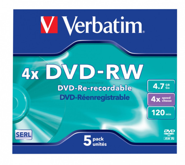 DVD-RW Verbatim SERL Matt Silver 4.7GB 4x, jewel box 1 ks