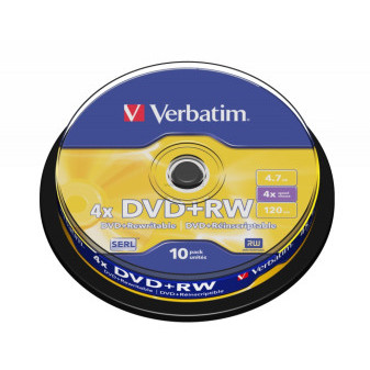 DVD+RW Verbatim SERL Matt Silver 4.7GB 4x, cake box 10 ks