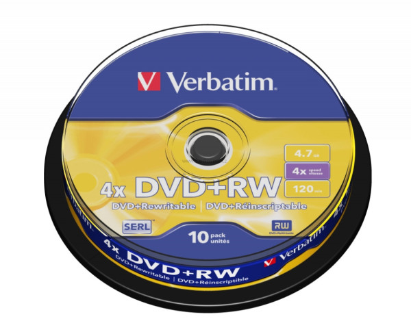 DVD+RW Verbatim SERL Matt Silver 4.7GB 4x, cake box 10 ks