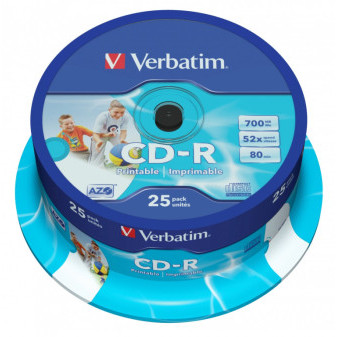 CD-R Verbatim AZO Wide Inkjet Printable 700MB 52x, cake box 25 ks