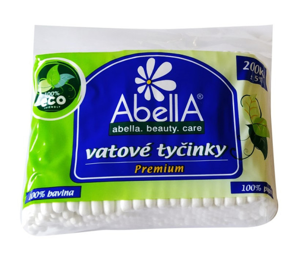 Vatové tyčinky ABELLA Premium, sáček 200 ks