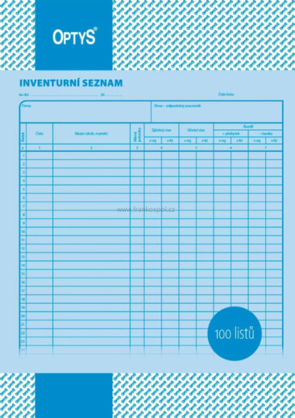 Inventurní seznam, A4, 100 listů